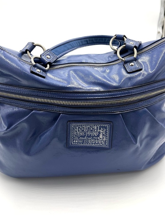 Coach Handbags - COACH Blue Poppy Daisy Liquid Gloss Paten Leather Hand Bag